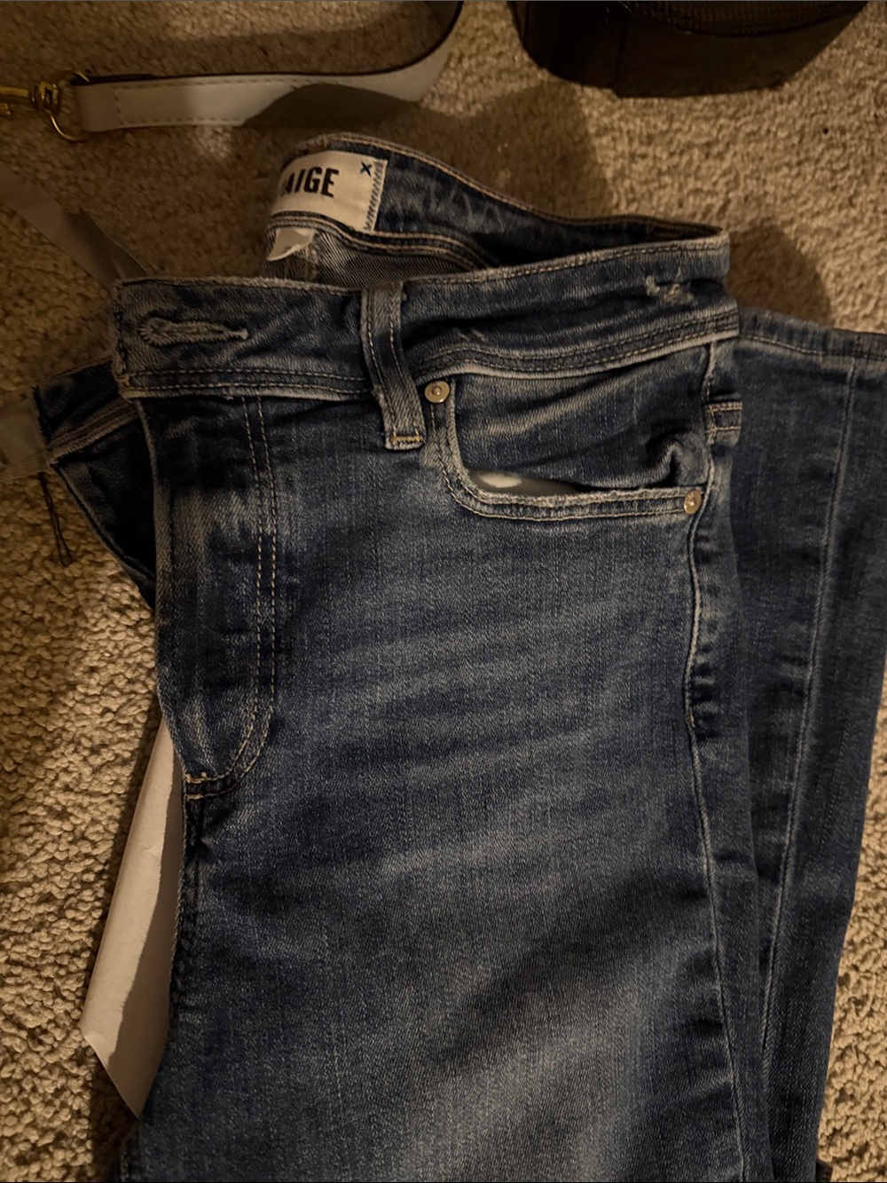 Paige~Vintage Claudine 239104 Roadie Obsessed~ High Waist Washed Dark Blue Flair